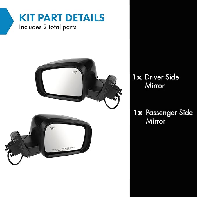TRQ 2 Piece Driver and Passenger Side Mirror Assembly Set Electric Adjustment Heated No Memory Black Compatible with 2011-201
