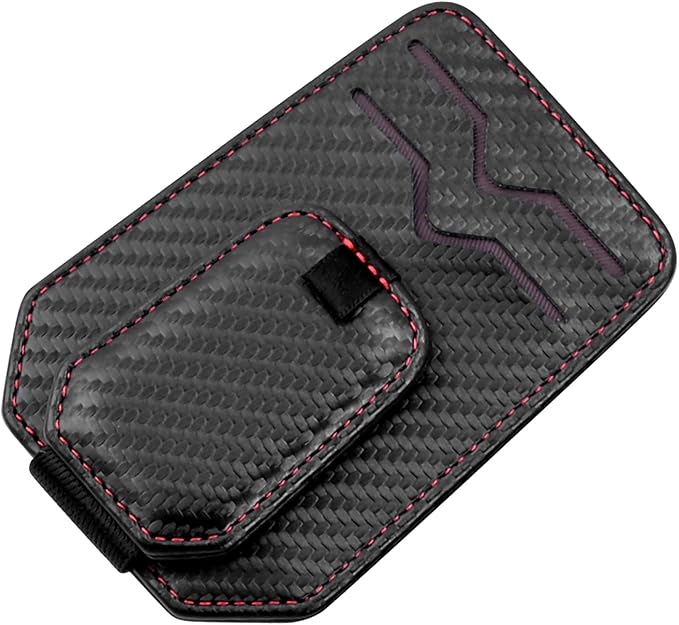 Leather Car Sun Visor Organizer with Sunglass Holder, Multifunctional Eyeglasses Ticket Credit Card Clip and Bills Storage Pocket, Universal Auto Interior Accessories(Carbon Fiber)