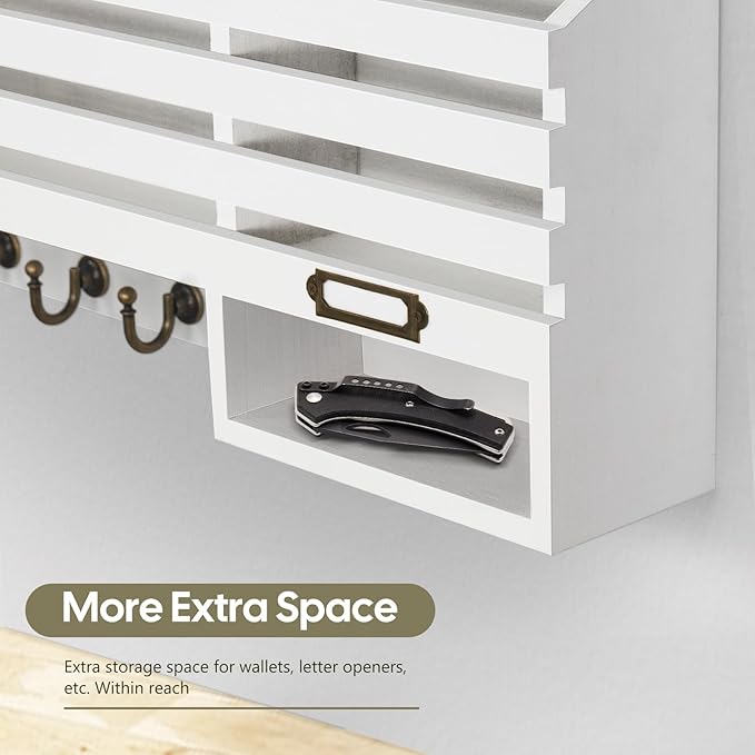 FifthQuarter Key Holder for Wall: Easy Mounted Key Rack and Mail Organizer with Store Shelf and Four Sturdy Keys Hooks Decor 