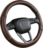 Cxtiy Genuine Leather Steering Wheel Cover with Ventilation Holes Luxury Cowhide,Breathable and Anti-Slip,14.5-15 inch(Brown)
