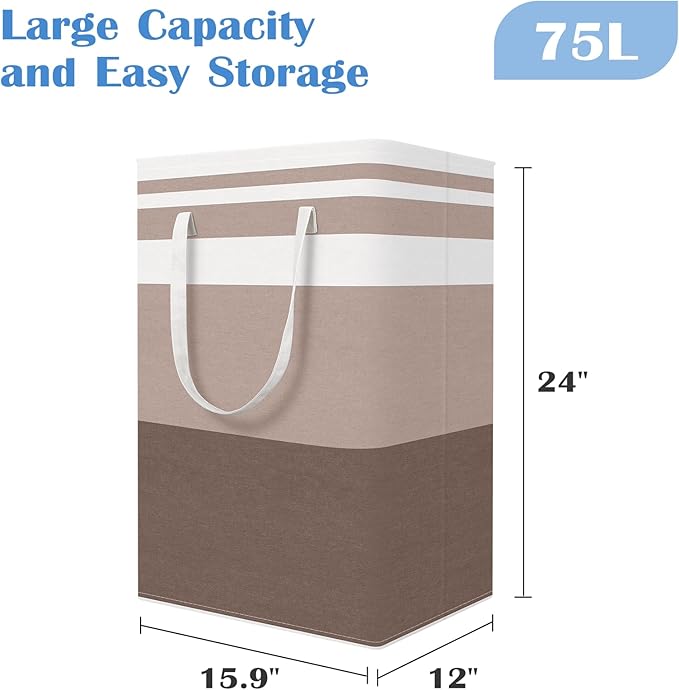 BlissTotes 3-Pack Laundry Basket, Freestanding＆Waterproof Laundry Hamper, Collapsible Tall Clothes Hamper with Easy Carry Han