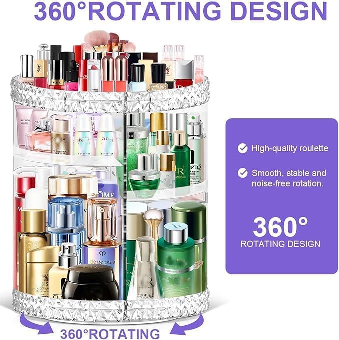 TiKenSo 360 Rotating Makeup Organizer, Cosmetics Organizer Makeup Spinning Organizer Clear 6 Adjustable Layers Large Capacity