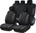 Coverado Car Seat Covers Full Set, Automotive Seat Covers 5-piece, Leather Car Protectors 5 Seats, Black Auto Seat Covers Spi