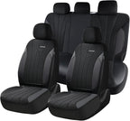 Coverado Car Seat Covers Full Set, Automotive Seat Covers 5-piece, Leather Car Protectors 5 Seats, Black Auto Seat Covers Spi