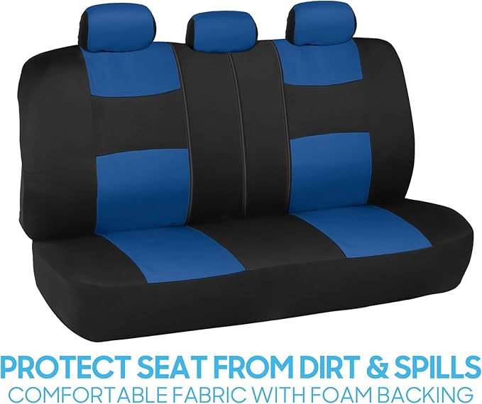 BDK PolyPro Car Seat Covers Full Set in Blue on Black – Front and Rear Split Bench Seat Covers for Cars, Easy to Install Car 