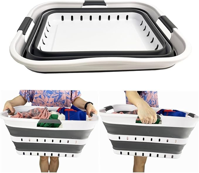 SAMMART 42L (11 gallon) Collapsible Plastic Laundry Basket - Foldable Pop Up Storage Container/Organizer - Space Saving Hampe
