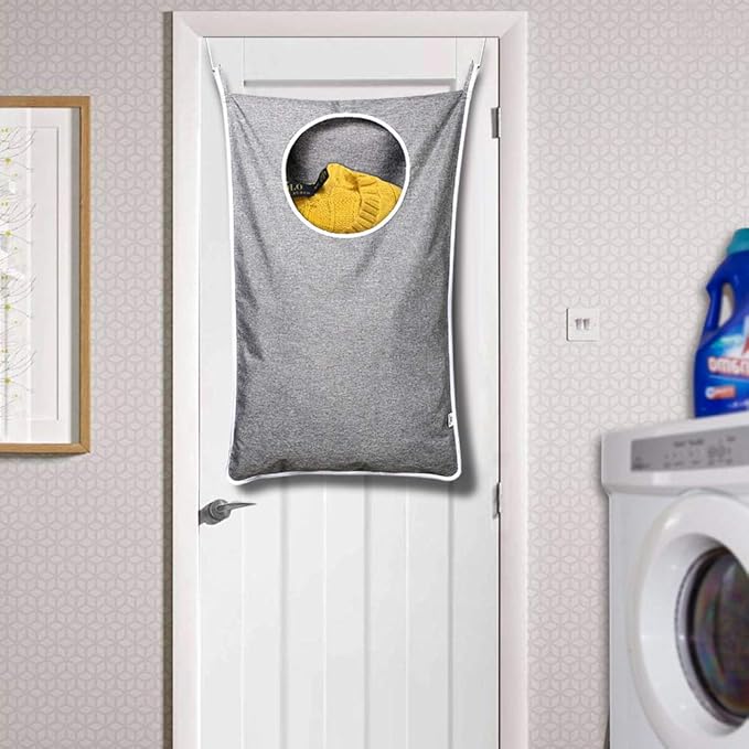 KEEPJOY 2Pack Space-Saving Hanging Laundry Bag, Door Laundry Hamper with 2 Different Types of Hooks, 30x20 Inch Oxford Fabric