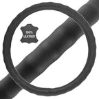 BDK SW-899-LK Black Leather Car Steering Wheel Cover Large Size 15.5 to 16 inch, Easy Installation