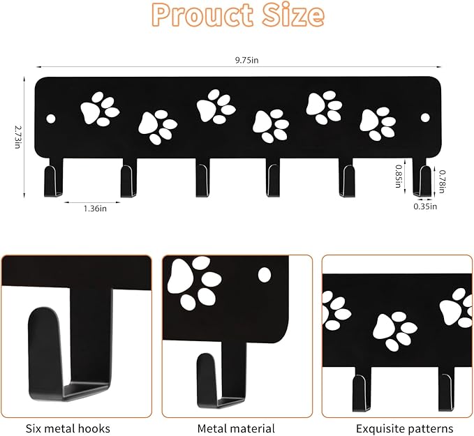 Key Hooks Key Holder Decorative Dog Leash Holder for Wall, 6 Hooks 9.75×2.73 inch for Wall Decorative Animal Storage Rack Adh