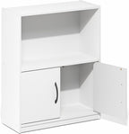 Furinno Gruen Book Shelf, 2-Tier Small Bookshelf, Bookcase with Open Shelf and Doors Storage Cabinet, 9.3 x 21.8 x 27, for Or