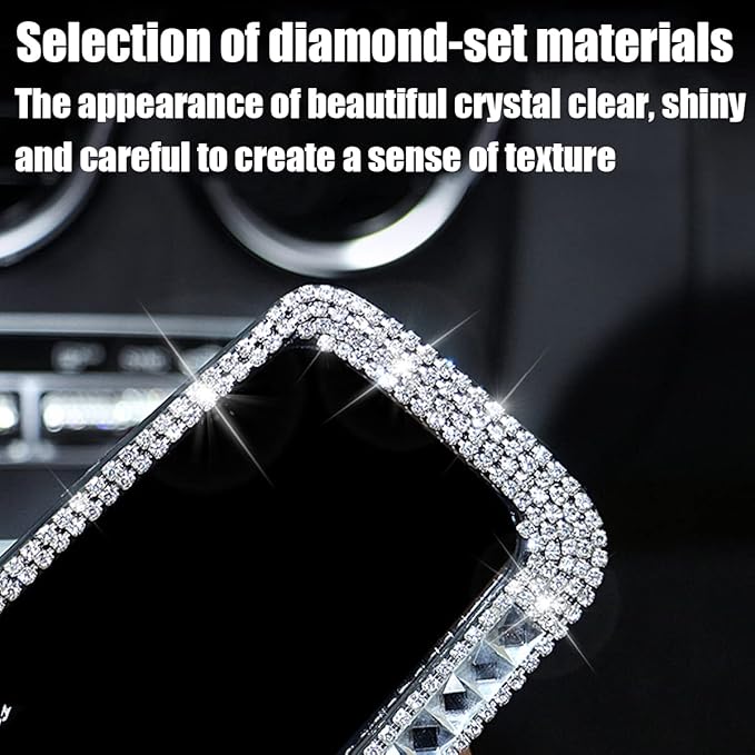 AUCELI Car Rear View Mirror, Bling Rhinestone Interior Rear View Mirror with HD Glass, Wide Angle Clip-On Rearview Mirror with Glitter Crystal Diamond, Car Decoration Accessories for Women (Silver)