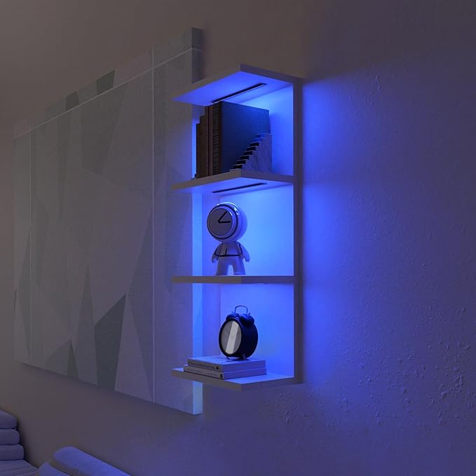 4-Tier Wall Shelf Unit with RGB Lights, Floating Lack Shelf for Home Decor, Wall Mounted Vertical Display Shelf for Bedroom L