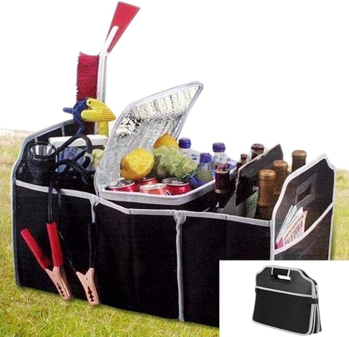 Car Trunk Organizer, Black, 3 Large Sections of Storage, Store Your Cleaning Supplies, Emergency Gear, Groceries, Tools, Great 