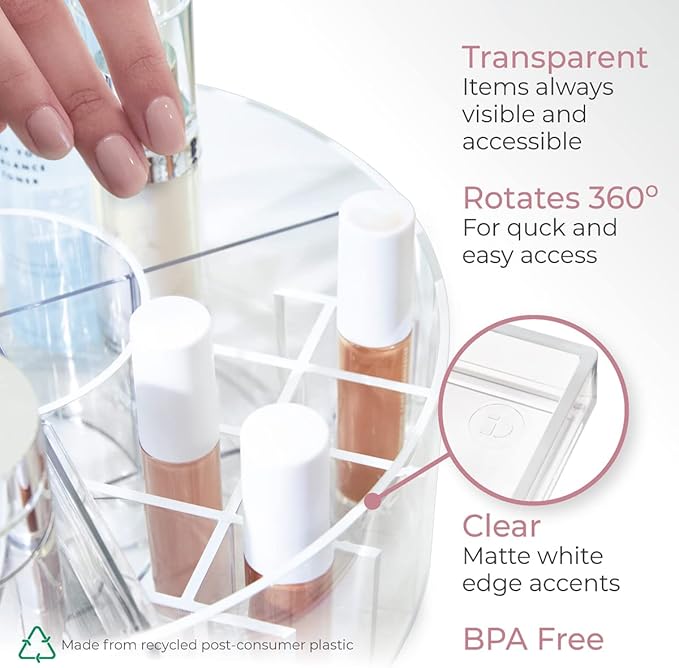 iDesign The Sarah Tanno Collection Lazy Susan Spinning Cosmetic Organizer, Clear 7.7" x 7.7"
