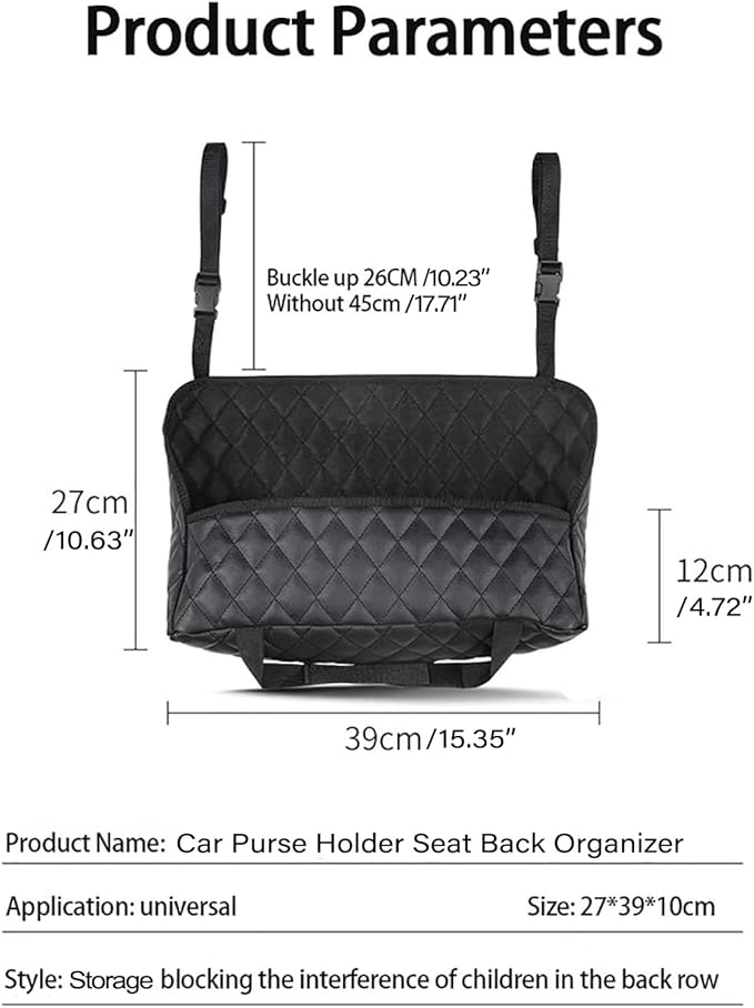 Car Purse Holder - Durable Leather Seat Back Organizer, Front Seat Storage Barrier, Pet & Kids Driver Storage Netting Pouch