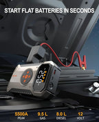Portable Jump Starter with Air Compressor 5500A, 12V Car Charger Jump Starter Power Pack,150 PSI Tire Inflator and Jumper