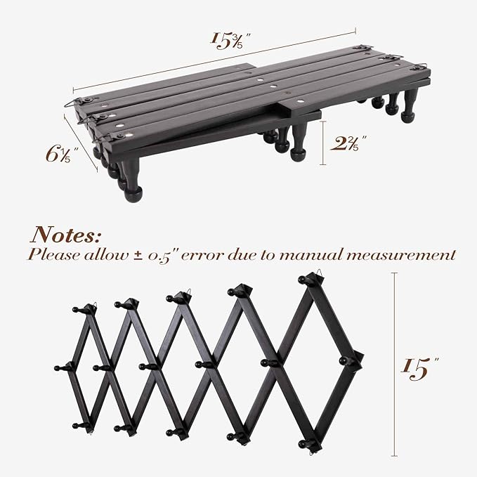 SCUNDA Accordion Wall Hanger with 16 Hooks, Wooden Wall Expandable Coat Rack for Coat, Hats, Baseball Caps, Coffee Mug, Jewel