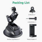 AKASO Suction Cup Car Mount with Phone Holder for GoPro Hero 13 12 11 10 9, Insta360 X5 X4 X3, DJI Action, Osmo 360, 360, EK7000/EK7000 Pro, Brave 4/4 Pro, Brave 7/7 LE and Other Action Cameras