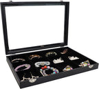 Wudygirl Jewelry Tray 12 Grid Jewelry Organizer with Clear Lid Bracelet Holder Organizer Display Case Removable, Black Velvet