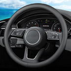 XHRING Car Steering Wheel Cover for Mazda CX5/CX-5 CX50/CX-50 CX3/CX-3 CX30/CX-30 CX9/CX-9 Mazda 3 Mazda 5 Mazda 6 MX-5 Miata CX-7 RX-8 GS GT Sport Touring Accessories, 2026 Black Leather 14 1/2"-15"