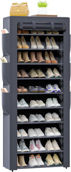 OYREL Shoes Rack 10 Tier Tall Shoe Rack with Storage Pockets, Fabric Covered Shoe Racks,Metal Shoes Rack Organizer for Closet