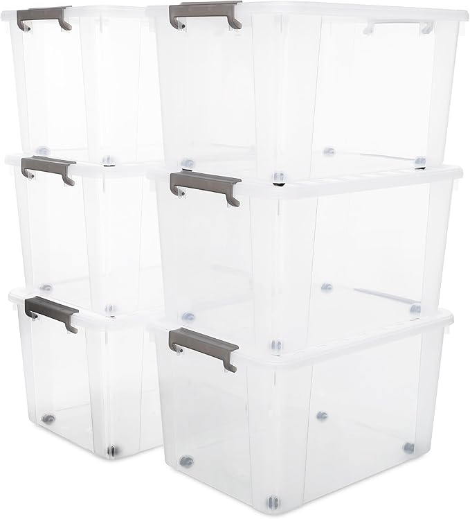 Citylife 6 Packs 69 QT Plastic Storage Bins with Lids Large Stackable Storage Containers for Organizing Clear Storage Box for