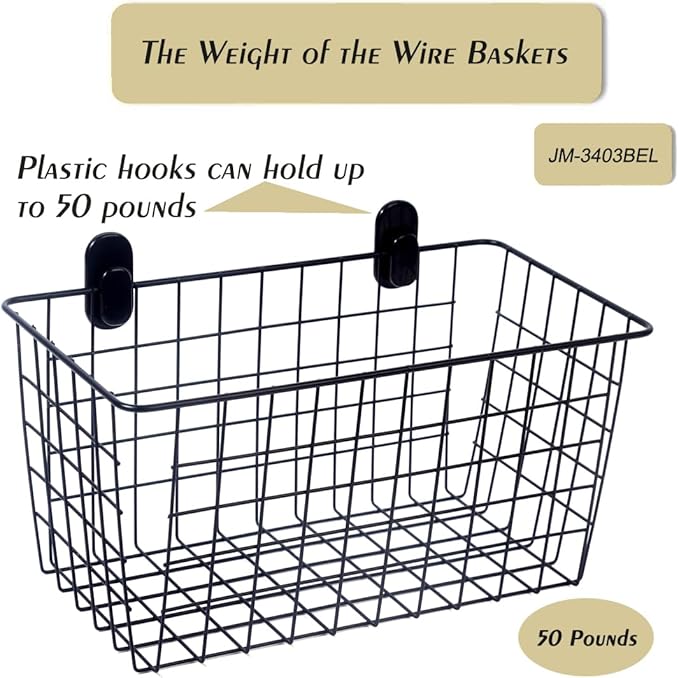 2 Pack【Extra Large】Hanging Kitchen Basket,Wire Storage Basket,with Traceless Tape and 3M High-Strength Plastic Hooks,no Drill