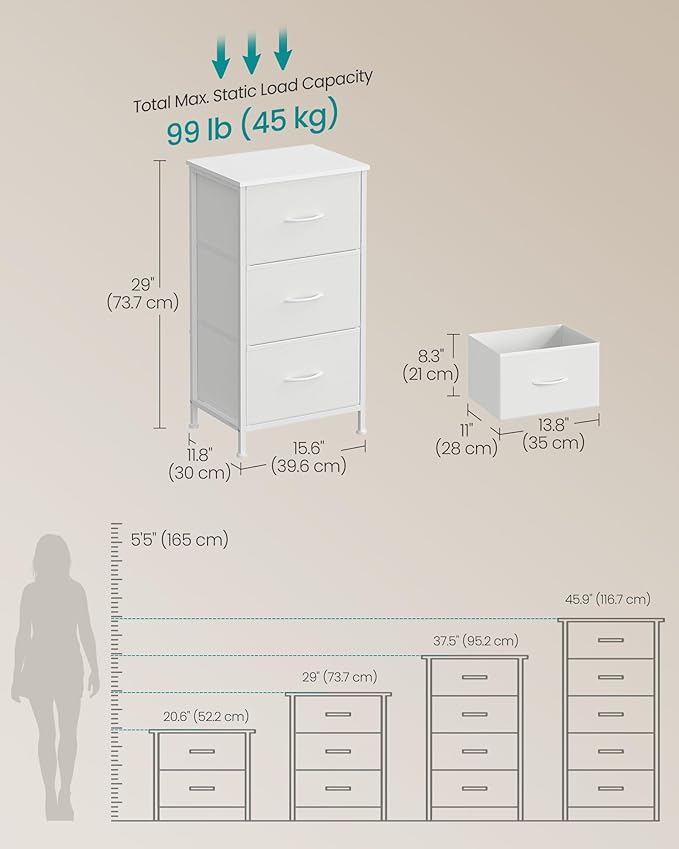 SONGMICS Dresser for Bedroom, Chest of Drawers, Steel, MDF, 3 Non-Woven Fabric Drawers, Storage Organizer Unit, Closet, Entry