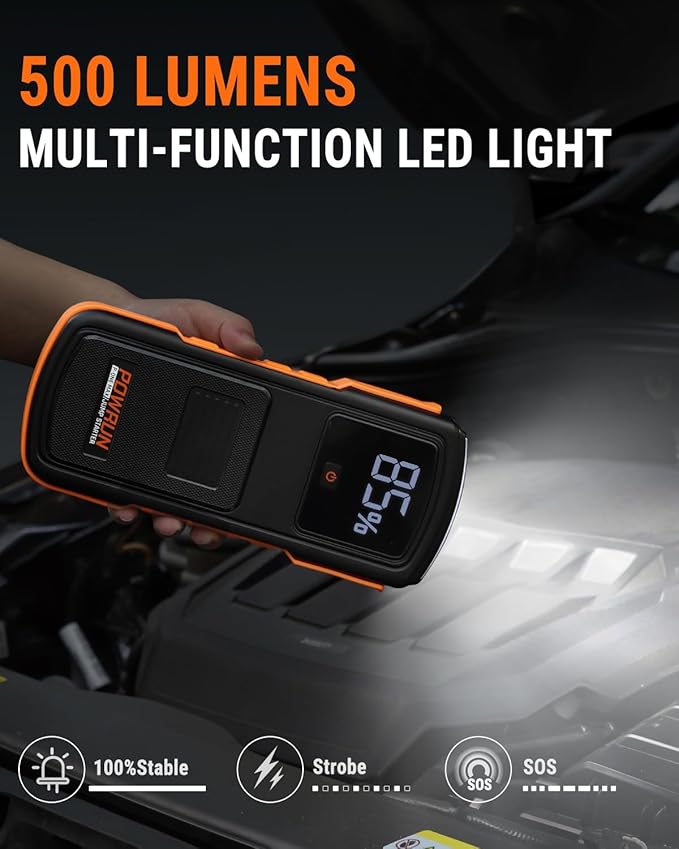 Powrun P-ONE MAX Jump Starter, 4000A Portable Jump Box, Car Jump Starter Battery Pack for All Gas or Diesel Engines up to