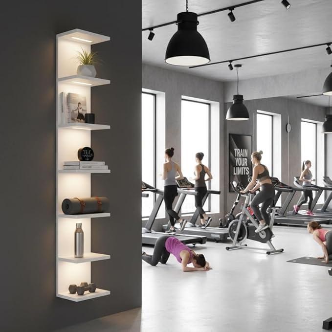 7 Tier Wall Shelves with Led Light, Lack Wall Shelf Unit, Vertical Shelf with Remonte Control,White Shelves