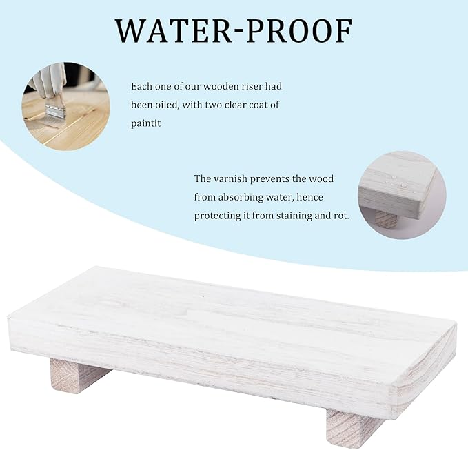zoocatia Small Wood Tray Pedestal Stand Farmhouse Bathroom Decor Decorative Wooden Riser Kitchen Soap Dish Holder for Vanity,