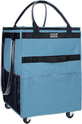 Reusable Grocery Bag On Wheels, Shopping Trolley, Rolling Tote with 8 Pockets and Zipper Cover, Foldable, Heavy Duty Handles, Carries Up to 46 LBS (Medium, Blue)