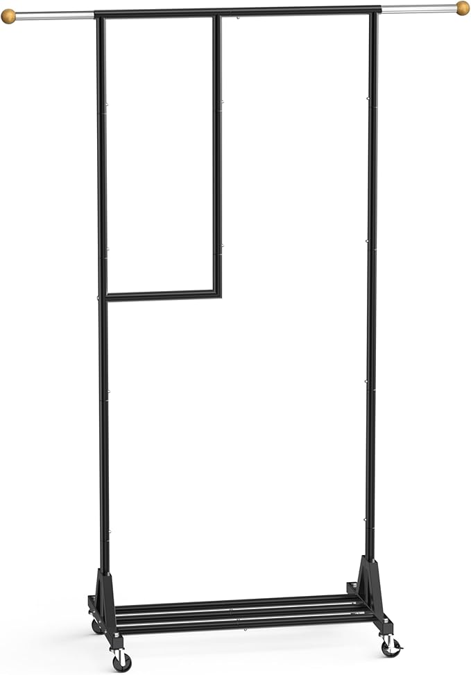 Rolling Clothing Rack with Bottom Storage Shelf & lockable Casters, Multi-tier Retractable Sturdy Garment Rack for Hanging Co