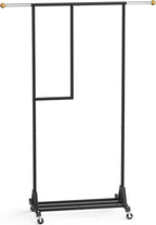 Rolling Clothing Rack with Bottom Storage Shelf & lockable Casters, Multi-tier Retractable Sturdy Garment Rack for Hanging Co