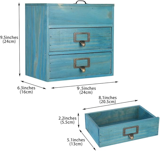Wooden Storage Box Wooden Desk Organizer with 2 Drawers and 6 Grids Apothecary Drawers Small Wooden Drawers Small Craft Stora