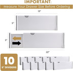 RAPTUROUS Adjustable Deep Drawer Divider – 5" Tall, Expandable 13-22", 10-Pack, Non-Slip Drawer Dividers for Clothes, Dresser