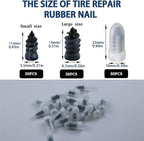 60 Pcs Tire Repair Rubber Nail, Tire Repair Nail Tire Repair Rubber Screws Fast Tool Self-Service Tire Repair Nail Vacuum Sui