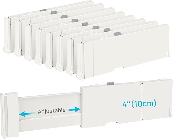 Vtopmart Drawer Dividers for Clothes 8 Pack, Adjustable 4" High Expandable from 11.3"-17" Dresser Drawer Organizer, Plastic D