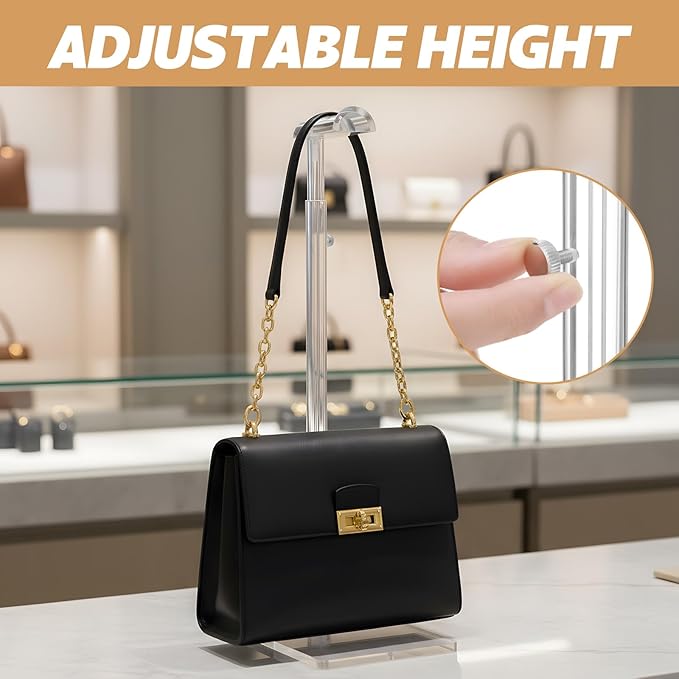 AceOrbit 3 Pcs Acrylic Purses Display Stand 14 to 24 Height Clear Adjustable Handbag Rack Purse Organizer for Closet Table Ba