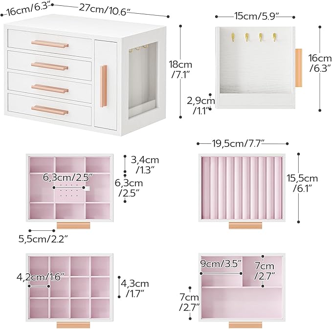 HOOBRO Jewelry Box for Women, Wooden Jewelry Organizer with Transparent Window, 4-Layer Jewelry Organizer Box, Jewelry Holder