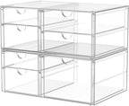 2 Pack Desk Organizers, Makeup Organizer Storage with 7 Drawers, Desktop Office Supplies, Clear Desk Accessories, Dustproof D