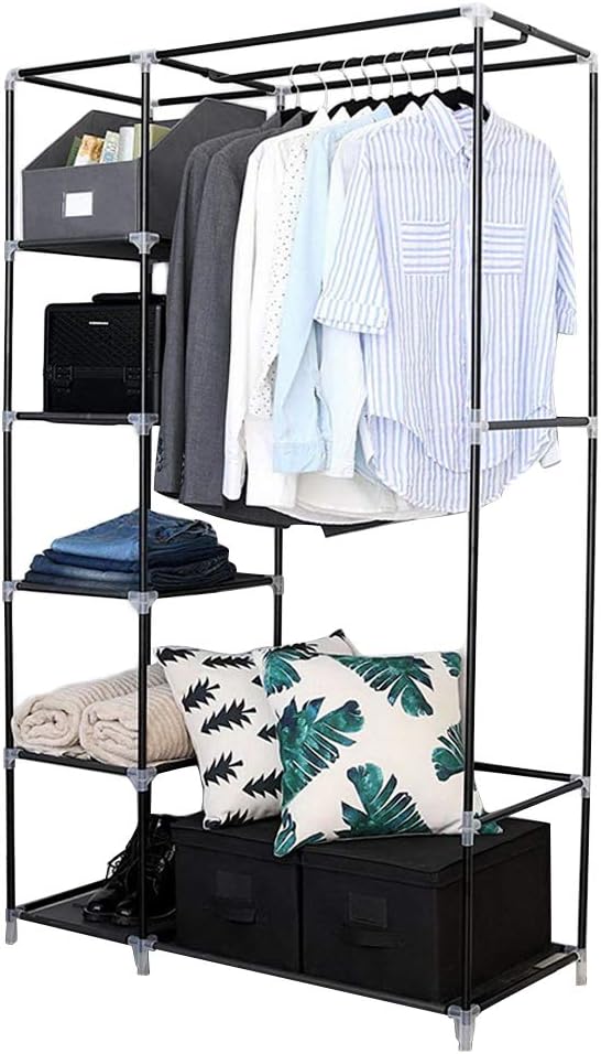 64" Portable Closet Storage Organizer Wardrobe Clothes Rack,Covered Garment Rack,Steel Tube Clothes Storage Organizer,Freesta