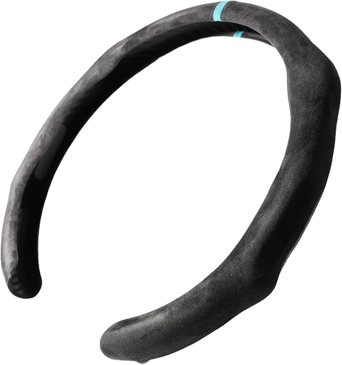 Quick Install Sporty Suede Steering Wheel Cover with Aqua Blue Stripe for 14½ to 15 inches Car Sedan Coupe SUV Pickup Steering Wheel 14.5 to 15 inches