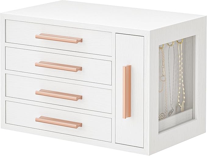 HOOBRO Jewelry Box for Women, Wooden Jewelry Organizer with Transparent Window, 4-Layer Jewelry Organizer Box, Jewelry Holder