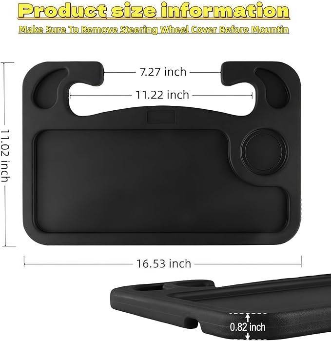 Steering Wheel Tray Desk, Black Portable Laptop & Food Table for Eating, Working, Makeup, Steering Wheel Stand for Truck Drivers, Vehicle Mount Organizer with Cup Holder