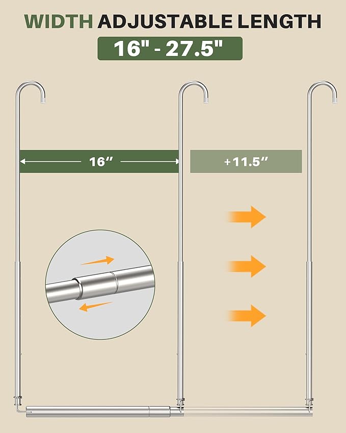 Hanging Closet Rod, Adjustable Height & Width Closet Rods for Hanging Clothes-Closet Extender Hanging Rod Space-Maximizing De