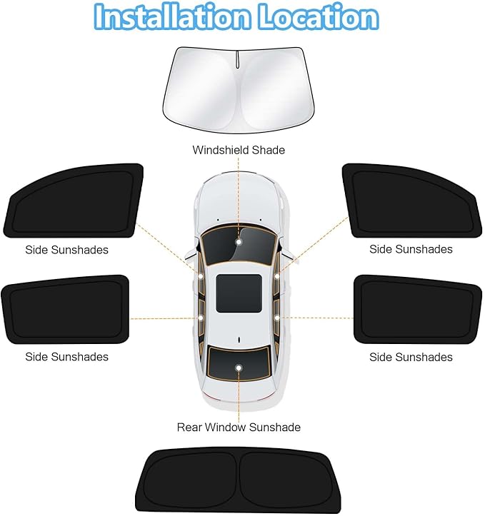 KUST Car Window Shades for 2007-2021 Toyota Tundra Accessories Windshield Sun Shade Side Rear Window Covers Sunshade Privacy Protection for Camping Blackout UV Block Full Set 6PCS