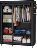 Portable Wardrobe Closet Clothes Organizer Non-Woven Fabric Cover with 6 Storage Shelves, 2 Hanging Sections and 4 Side
