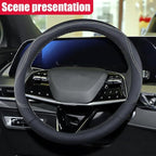 Craedli 14.5-15 Inch Leather Car Steering Wheel Cover, Non-Slip Breathable Auto Steering Wheel Protector Cover, Universal Veh