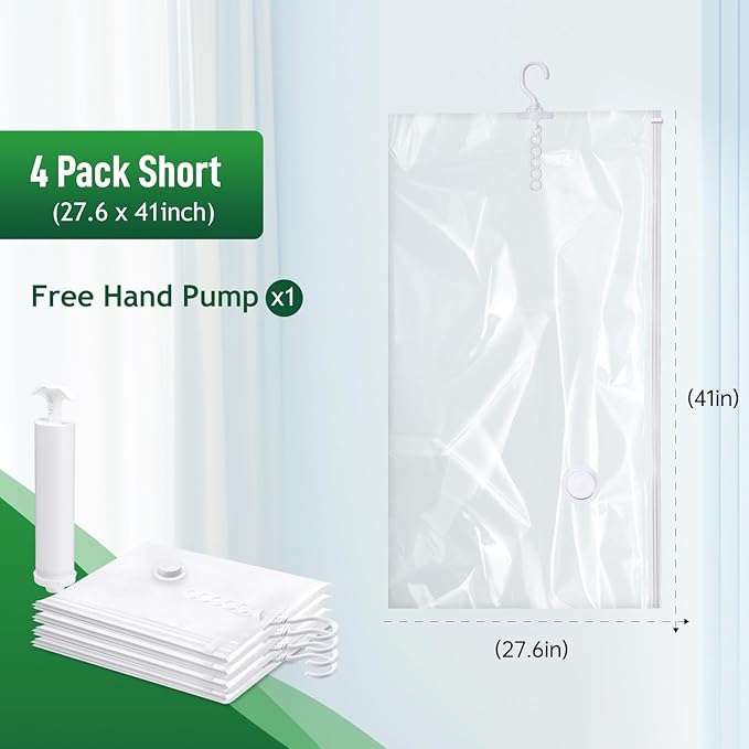 Hanging Vacuum Storage Bags For Clothes With Hand Pump,Coat Storage Bag Hanging,Vacuum Bags For Clothes,Space Saver Vacuum St